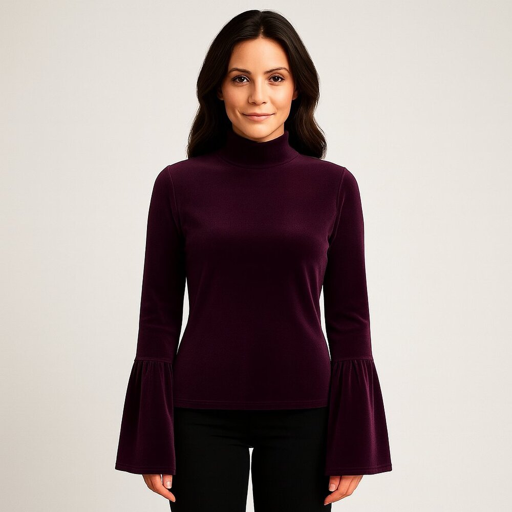Icône (Simons) Purple Velvet Stretch Mock Neck Top – Small